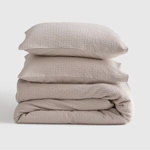NWOT QUINCE Organic Luxe Honeycomb Duvet Cover Set King/Cal King Sand 4290
